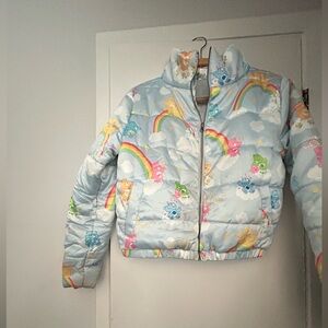 Care Bears Characters Women's Puffer Jacket Rainbow Cloud Print, XS
